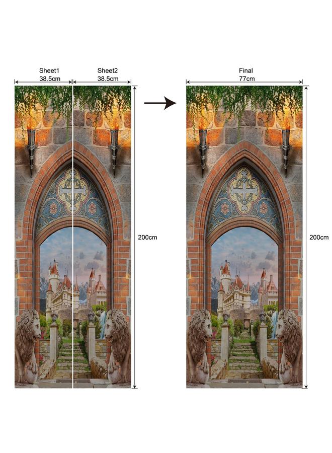 الأزرق جي دبليو المناظر الطبيعية الأوروبية والأمريكية قابلة للإزالة ، غرفة نوم مقاومة للماء ، غرفة معيشة ممتدة لمحاكاة باب مقوس PVC MT257-290 - Image 1
