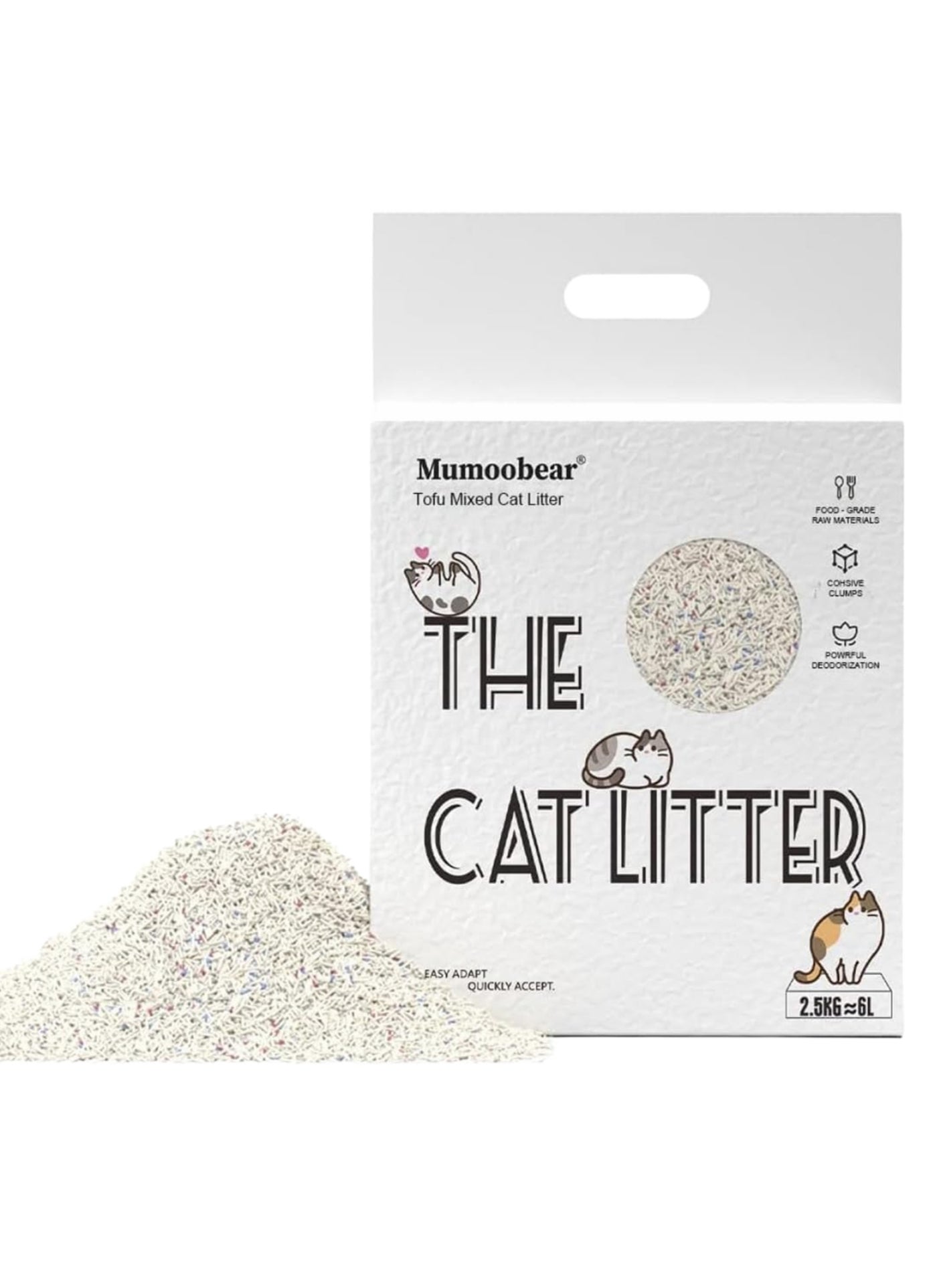 4-in-1 Mixed Tofu Cat Litter with Bentonite, Scent Free and Rapid Clumping, Dust-Free and Low Tracking, Water Absorbent and Fast Drying, Water Flushable package may vary