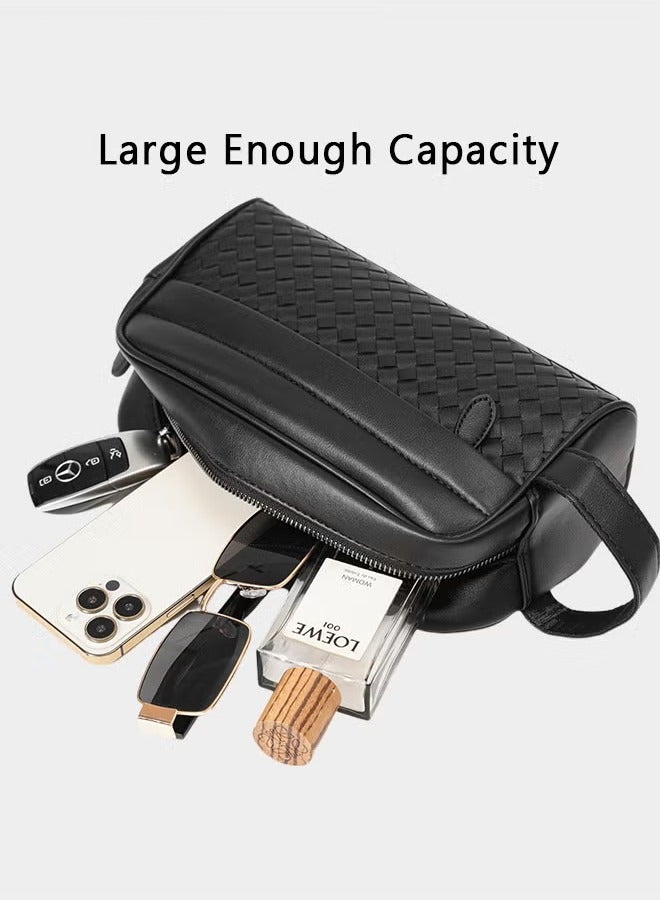 كان واي حقيبة يد رجالية منسوجة يدويًا عالية الجودة خفيفة الوزن للتنقل الأفقي للرجال - Image 3