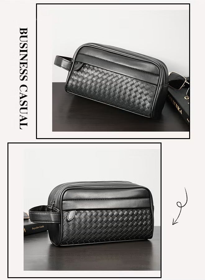 كان واي حقيبة يد رجالية منسوجة يدويًا عالية الجودة خفيفة الوزن للتنقل الأفقي للرجال - Image 4