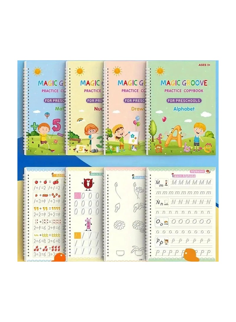TEGRILO Handwriting Copybook Magic Calligraphy Practice Book For Kids, Reusable Tracing Practice kit. Included Easy Grip Pen  Refill 4 books Math Numbers English Alphabet Drawing A5(Pen Holder  Color is random) - Image 5