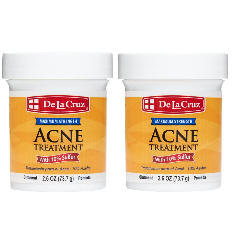 De La Cruz 10% Sulfur Ointment - Cystic Acne Treatment for Face and Body - Daily 10 Min Spot Treatment Mask Safe and Effective Game Changing Hormonal Acne Treatment that Clears Up Pimples 2.6oz 2 Pack - Image 1