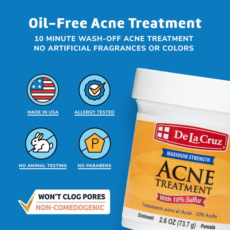 De La Cruz 10% Sulfur Ointment - Cystic Acne Treatment for Face and Body - Daily 10 Min Spot Treatment Mask Safe and Effective Game Changing Hormonal Acne Treatment that Clears Up Pimples 2.6oz 2 Pack - Image 2