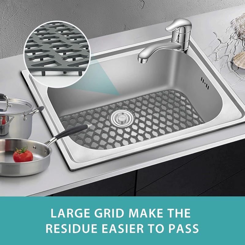 SAMSIER Sink Protectors for Kitchen Sink 13x11 &16x12 &19x13 &19x14 &21x16 &22x13 &24x13 &26x14 &28x14 &30x14 &30x16, Farmhouse Silicone Mats Grid for Bottom (28”x14.4”, Rear Drain) - Image 2
