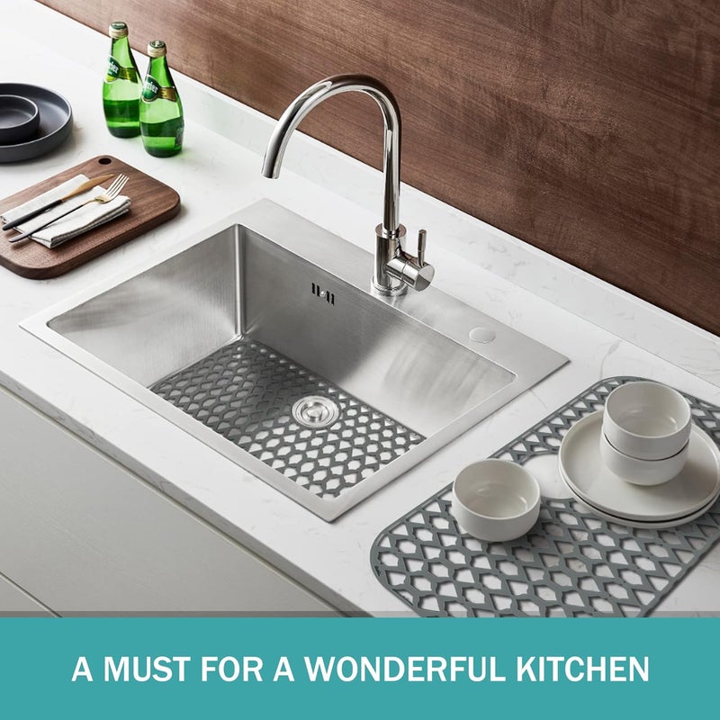 SAMSIER Sink Protectors for Kitchen Sink 13x11 &16x12 &19x13 &19x14 &21x16 &22x13 &24x13 &26x14 &28x14 &30x14 &30x16, Farmhouse Silicone Mats Grid for Bottom (28”x14.4”, Rear Drain) - Image 3