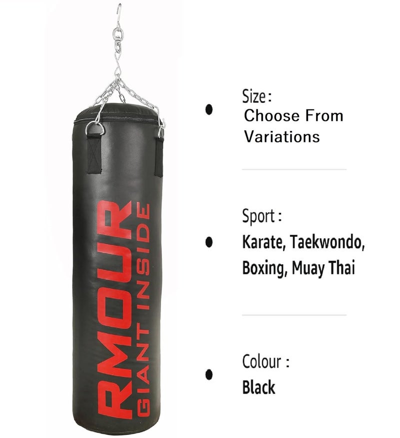 IWIN Rmour Ultimate Black(2 Feet/3 Feet/4 Feet)Filled/Unfilled Heavy Punching Bag Srf Material Boxing Mma Sparring Punching Training With Rust Proof Stainless Steel Hanging Chain(Unfilled-4 Feet) - Image 3