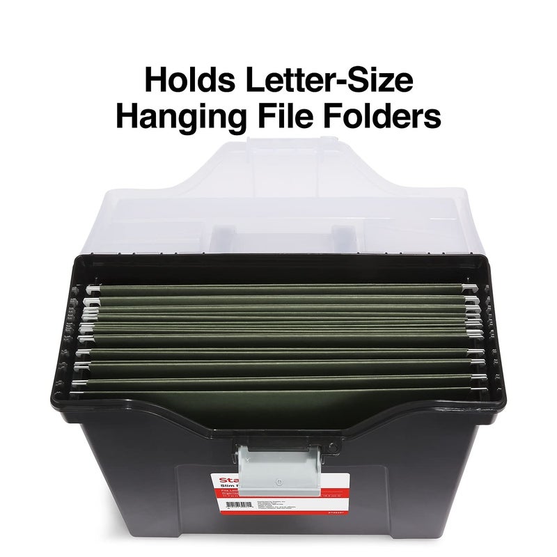 STAPLES File Box - Portable Storage Organizer, Letter Size, Black with Lift-Off Lid & Easy-Grip Handle - Image 3