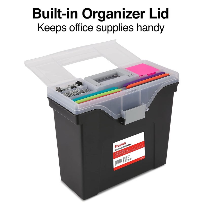 STAPLES File Box - Portable Storage Organizer, Letter Size, Black with Lift-Off Lid & Easy-Grip Handle - Image 4