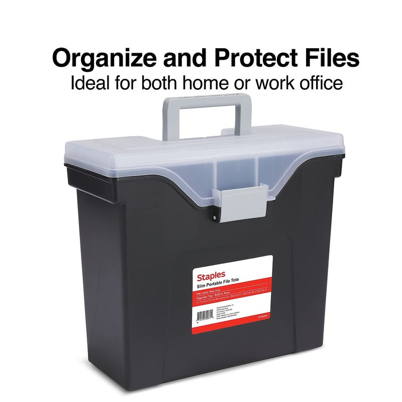 STAPLES File Box - Portable Storage Organizer, Letter Size, Black with Lift-Off Lid & Easy-Grip Handle - Image 2