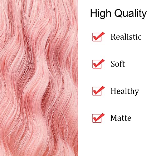 PHOENIXFLY Pink Wavy Wigs With Bangs Short Bob Wig for Women Curly Synthetic Cosplay Wig for Girls Daily Use Colorful Wigs(14 Inch,Pink) - Image 5