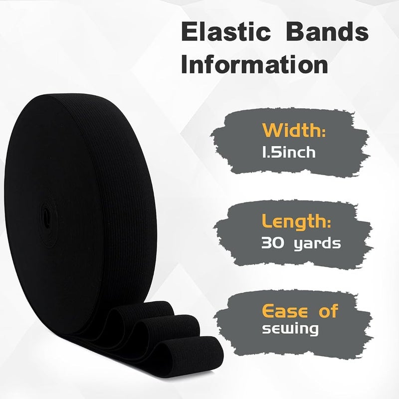 Riunbb Black Elastic Bands for Sewing - Waistband Elastic 1-1/2 inch x 30 Yards - Durable, Comfortable Stretch for Pajamas, Crafts, Waistbands & Masks - Image 2