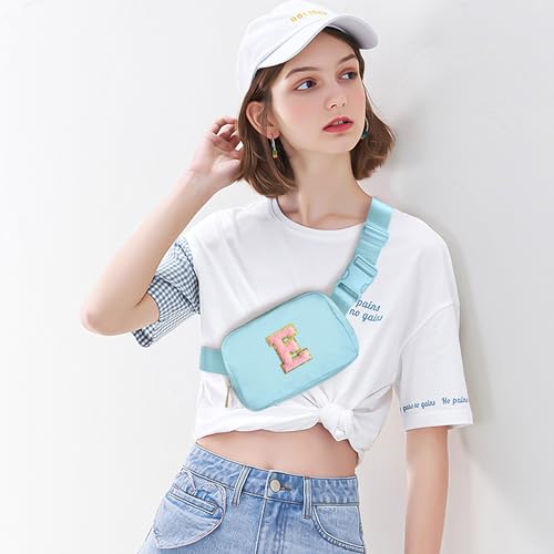 Gitus Gifts for 7 8 9 10 11 Year Old Girls Belt Bag Fanny Pack Crossbody Bags with Initial Letter Patch Birthday Gifts for Daughter Sister Friends Teen girls (Icing Blue-E) - Image 2