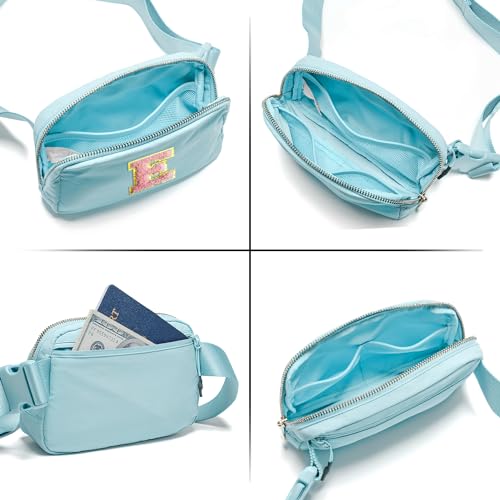 Gitus Gifts for 7 8 9 10 11 Year Old Girls Belt Bag Fanny Pack Crossbody Bags with Initial Letter Patch Birthday Gifts for Daughter Sister Friends Teen girls (Icing Blue-E) - Image 5