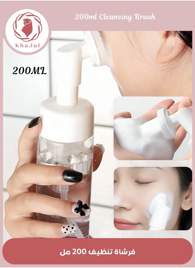 KHAJUL 200ml Silicone Brush Foam Lotion Press Bottle, Cleansing Mousse Foaming Bottle Massage Brush - Effective Cleansing - Deep Purifying Facial Cleansing, Reusable (Transparent White)  - Image 1