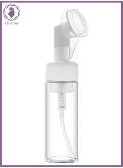 KHAJUL 200ml Silicone Brush Foam Lotion Press Bottle, Cleansing Mousse Foaming Bottle Massage Brush - Effective Cleansing - Deep Purifying Facial Cleansing, Reusable (Transparent White)  - Image 1