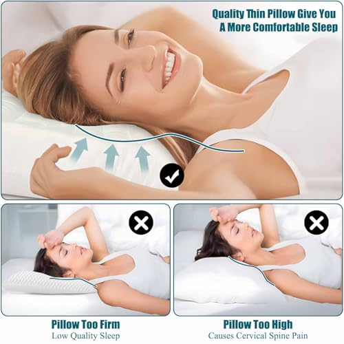 iFaon Ultra Flat Thin Pillows for Sleeping Standard Size, 2-1/2" High Slim Bed Pillow for Back Stomach Sleepers Down Alternative Filling Hypoallergenic White 18x26 in - Image 2