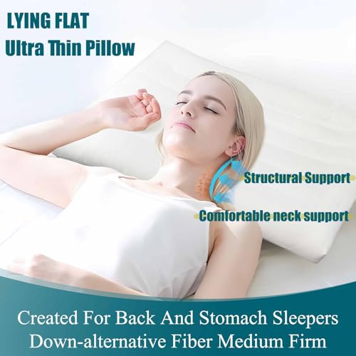 iFaon Ultra Flat Thin Pillows for Sleeping Standard Size, 2-1/2" High Slim Bed Pillow for Back Stomach Sleepers Down Alternative Filling Hypoallergenic White 18x26 in - Image 4