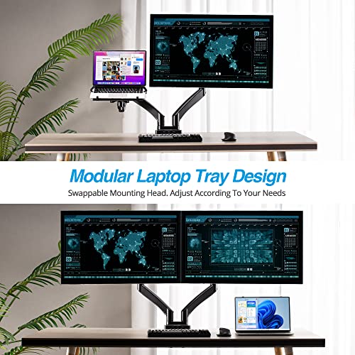 AVLT Dual 17”-43" Monitor Arm Desk Mount with 15" Laptop Tray and USB-C&A Docking Station 5Gbps, HDMI 4K60Hz, Ethernet, 100W PD, Fits Two Flat/Curved Monitor - Black - Image 2