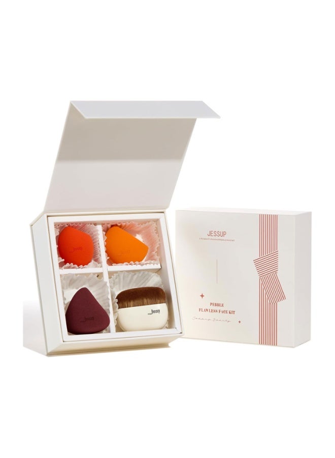 جيساب مجموعة جيسوب بيبل للوجه الخالي من العيوب، 4 قطع، 3 قطع إسفنجات مكياج، فرشاة كريم أساس، بودرة أساس ناعمة للوجه، مزج المكياج، خافي عيوب، عبوة هدايا T505 - Image 1
