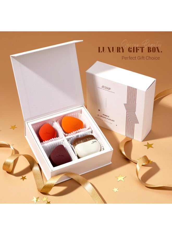 جيساب مجموعة جيسوب بيبل للوجه الخالي من العيوب، 4 قطع، 3 قطع إسفنجات مكياج، فرشاة كريم أساس، بودرة أساس ناعمة للوجه، مزج المكياج، خافي عيوب، عبوة هدايا T505 - Image 2