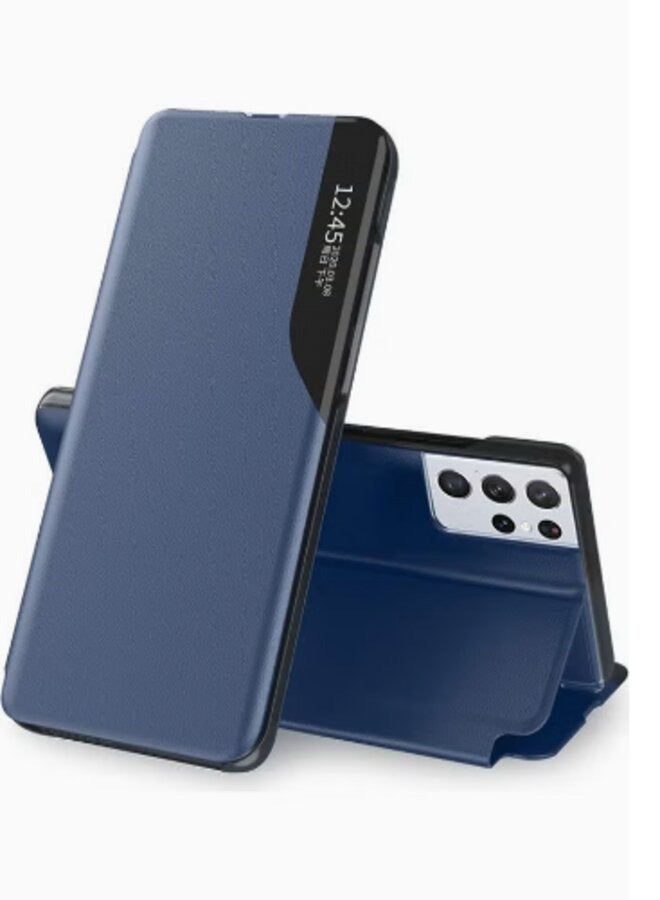 غطاء حماية ذكي قابل للطي مع نافذة شفافة لهاتف سامسونج جالاكسي S21 الترا 5G أزرق - Image 1