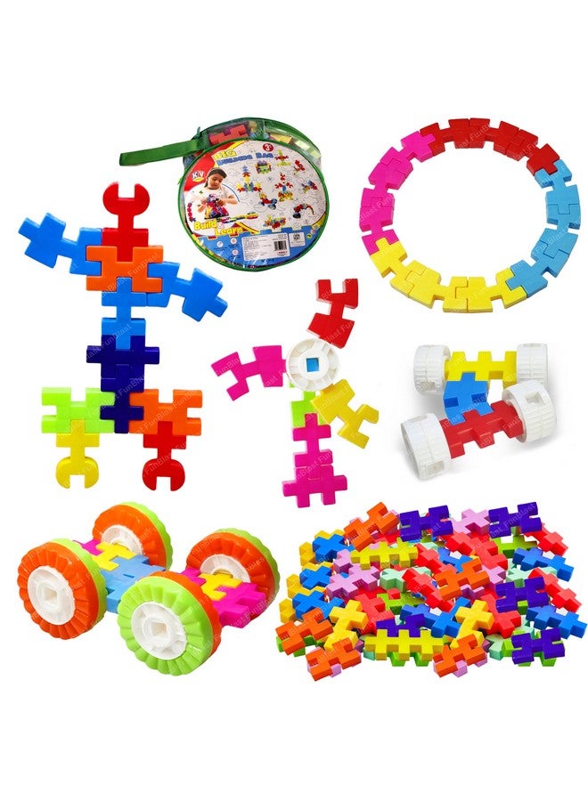 فنبلاست مكعبات بناء فن بلاست للأطفال - 90 قطعة مكعبات بناء بأربع عجلات للأطفال، ألعاب ألغاز اصنعها بنفسك للأطفال، ألعاب تعليمية للأطفال من سن 3 سنوات فما فوق، بنات وأولاد - Image 1