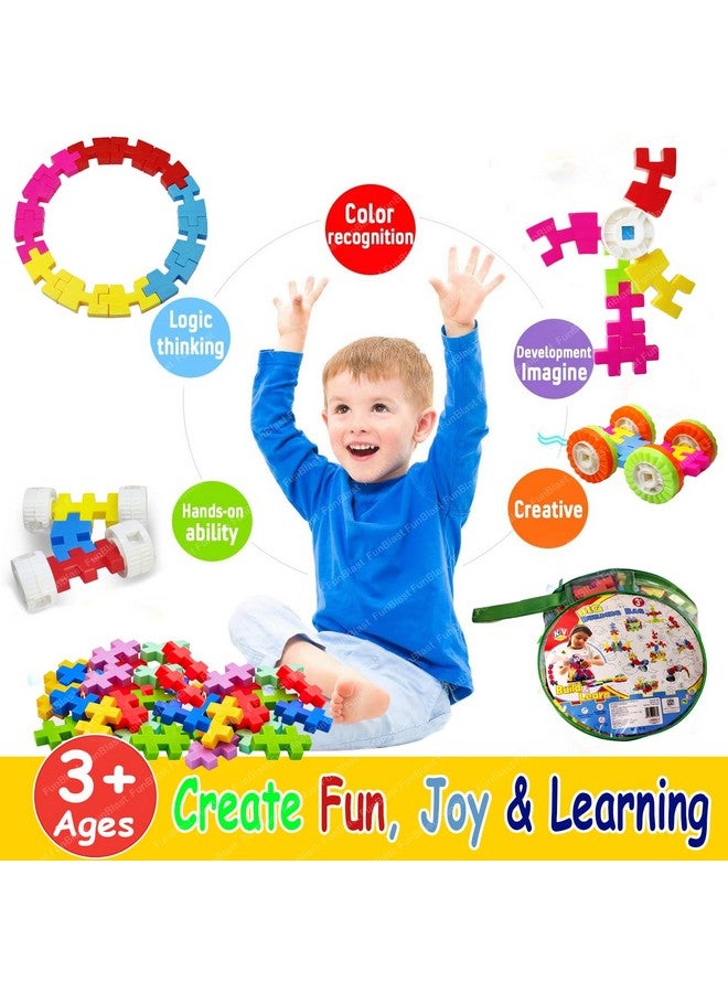 فنبلاست مكعبات بناء فن بلاست للأطفال - 90 قطعة مكعبات بناء بأربع عجلات للأطفال، ألعاب ألغاز اصنعها بنفسك للأطفال، ألعاب تعليمية للأطفال من سن 3 سنوات فما فوق، بنات وأولاد - Image 5