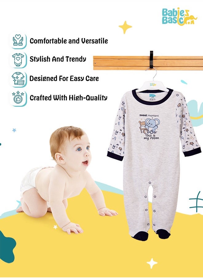 Babies Basic 100% Cotton Printed Long Sleeves Jumpsuit/Romper/Sleepsuit For Babies  - Image 3