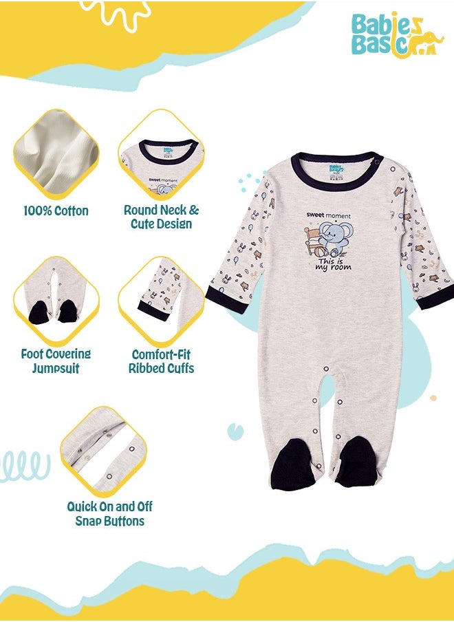 Babies Basic 100% Cotton Printed Long Sleeves Jumpsuit/Romper/Sleepsuit For Babies  - Image 2