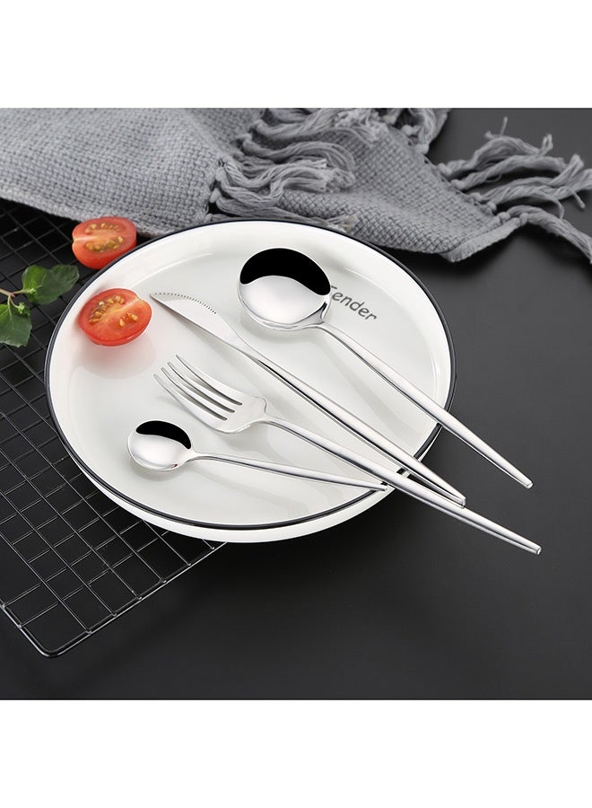 4-Piece Premium Cutlery Set - Silver Stainless Steel Utensils with Mirror Polished Finish, Food-Grade Steel & Anti-Rust Coating - Luxury Dining Set for Steak, Salad, Dinner & Formal Events - Image 1