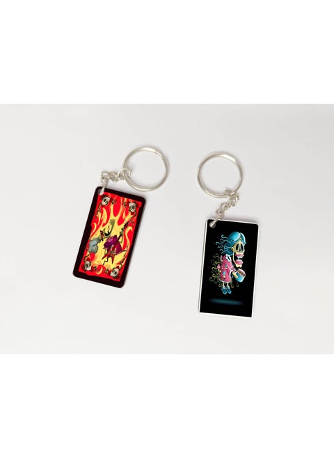 OUTFITQUE Premium Pack of 2 Anime247 Printed Long Keychain For Bike Scooty Car MDF Keyholder