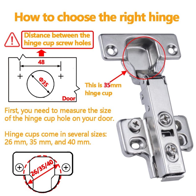 Luokim 4 Pack Full Overlay Soft Close Cabinet Hinges, Frameless European Kitchen Cabinet Hinges 35mm Cup Clip-On 3D Adjustment Concealed Cabinet Door Hinges Nickel Plated Finish - Image 4