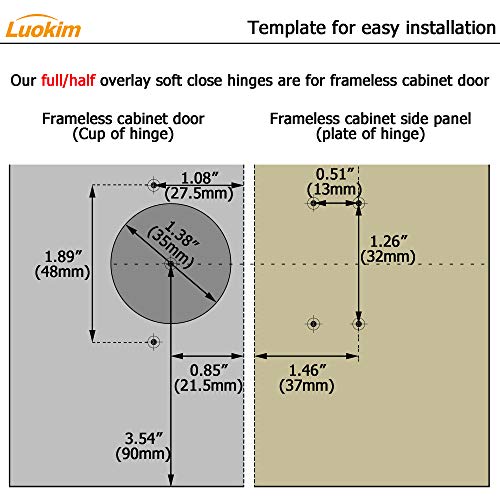 Luokim 4 Pack Full Overlay Soft Close Cabinet Hinges, Frameless European Kitchen Cabinet Hinges 35mm Cup Clip-On 3D Adjustment Concealed Cabinet Door Hinges Nickel Plated Finish - Image 5