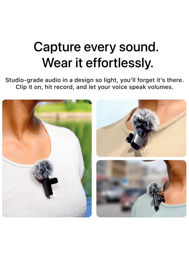 Wireless Lavalier Microphone Compatible with iPhone/iPad/Android Phone/Laptop, Plug-Play Lapel Clip-On Mic with Noise Reduction for Video Recording/Live Steam/Interview/TikTok/YouTube(2 Mics)
