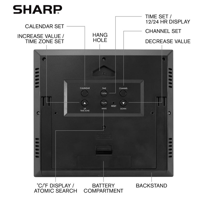Sharp Atomic Clock - Atomic Accuracy - Never Needs Setting! -Silver Tech Style - Jumbo 3" Easy to Read Numbers - Indoor/Outdoor Temperature Display with Wireless Outdoor Sensor - Easy Set-Up! - Image 4