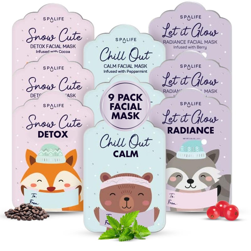 SpaLife Beauty Holiday Gift Tags Christmas Face Mask Bundle | Korean Facial Masks | Hydrating, Tone Evening, Refreshing Christmas Sheet Mask Set | Christmas Gifts for Women | 9 Pack - Image 1