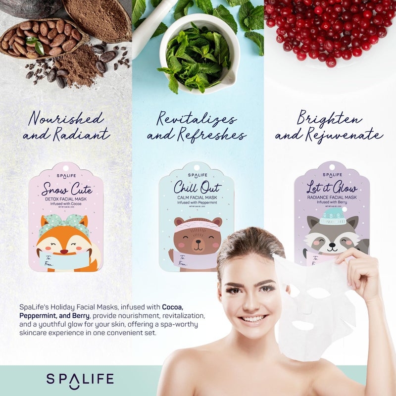 SpaLife Beauty Holiday Gift Tags Christmas Face Mask Bundle | Korean Facial Masks | Hydrating, Tone Evening, Refreshing Christmas Sheet Mask Set | Christmas Gifts for Women | 9 Pack - Image 5