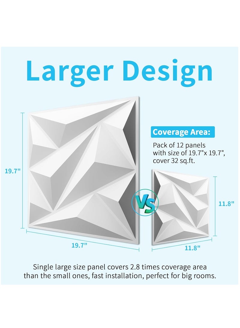 RATSAW PVC 3D Wall Panel Diamond for Interior Wall Decor in White, 19.7" x 19.7" Wall Decor PVC Panel 3D Textured Wall Panels Pack of 12 Tiles - Image 2