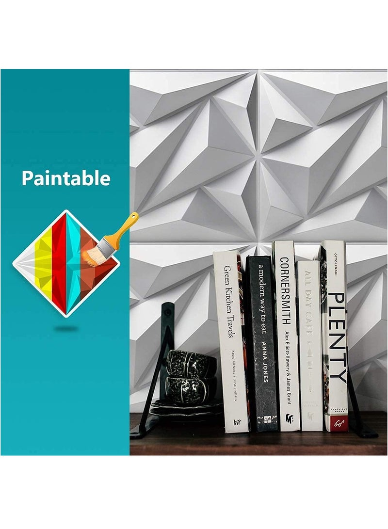 RATSAW PVC 3D Wall Panel Diamond for Interior Wall Decor in White, 19.7" x 19.7" Wall Decor PVC Panel 3D Textured Wall Panels Pack of 12 Tiles - Image 4