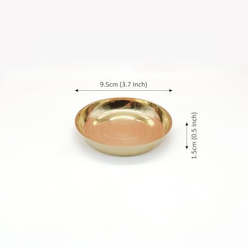 TORPPEZA Brass Plain Design Heavy Plate for Store kumkum, haldi, akshat, Prashad/Heavy Small thali for Pooja Purpose Round Shape Plate (Size - 8.5cm) Pack of 3 - Image 5