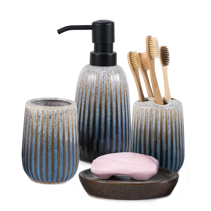 Kendiis Bathroom Accessories Sets Complete Set 4 Pcs Ceramic Bathroom Accessory Bath Ensemble Includes Soap Dispenser Toothbrush Holder Toothbrush Cup Soap Dish for Modern Bathroom Home Decor