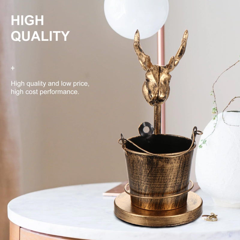 Lurrose Creative Deer Head Ash Holder With Pen Holder Decorative Iron Tabletop Ash Storage Container For Home Bar Display Photography Props - Image 5