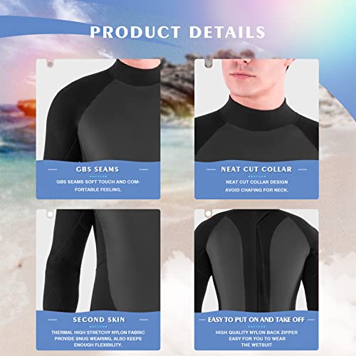 REALON Full Wetsuit Mens Womens 4/3mm Neoprene Diving Scuba Triathlon Wet Suits Cold Water Keep Warm Back Zipper Long Sleeve Thermal Swimsuit - Image 4