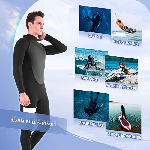 REALON Full Wetsuit Mens Womens 4/3mm Neoprene Diving Scuba Triathlon Wet Suits Cold Water Keep Warm Back Zipper Long Sleeve Thermal Swimsuit - Image 5