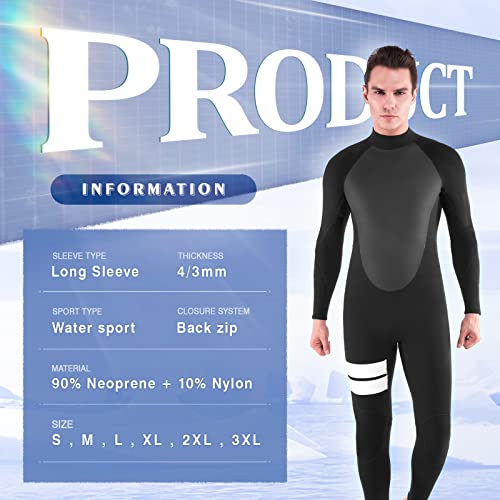 REALON Full Wetsuit Mens Womens 4/3mm Neoprene Diving Scuba Triathlon Wet Suits Cold Water Keep Warm Back Zipper Long Sleeve Thermal Swimsuit - Image 3
