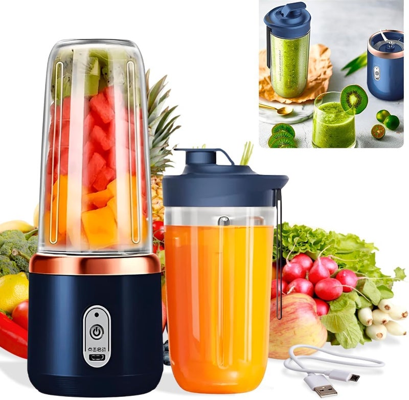 Qlect Portable Blender Electric Juicers Fruit Mixers USB Rechargeable Smoothie Mini Personal Juicer 6 Blades 3Gears With 1500 Mah Rechargeable Battery-Smoothie Blender(Blue) - Image 1