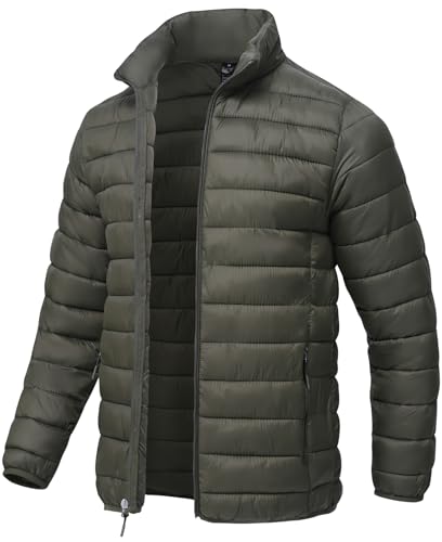 SPOSULEI Puffer Jacket for Men Packable Lightweight Winter Warm Down Jackets Coats Outdoor Insulated Water Resistant Travel Hiking Camping Jacket with Pockets Army Green L - Image 1