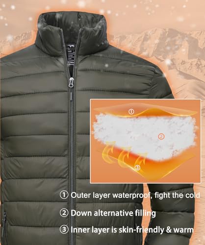 SPOSULEI Puffer Jacket for Men Packable Lightweight Winter Warm Down Jackets Coats Outdoor Insulated Water Resistant Travel Hiking Camping Jacket with Pockets Army Green L - Image 4