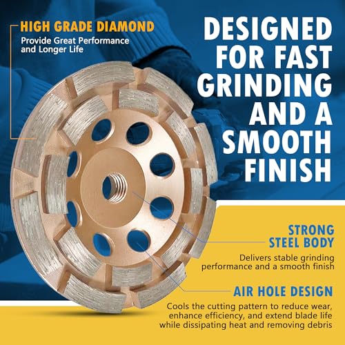 EDiamondTools 4" Diamond Grinding Wheels for Concrete or Masonry, 16 Double Row Segments, 30/40 Grit, Medium Bond, 5/8"-11 Arbor - Image 2