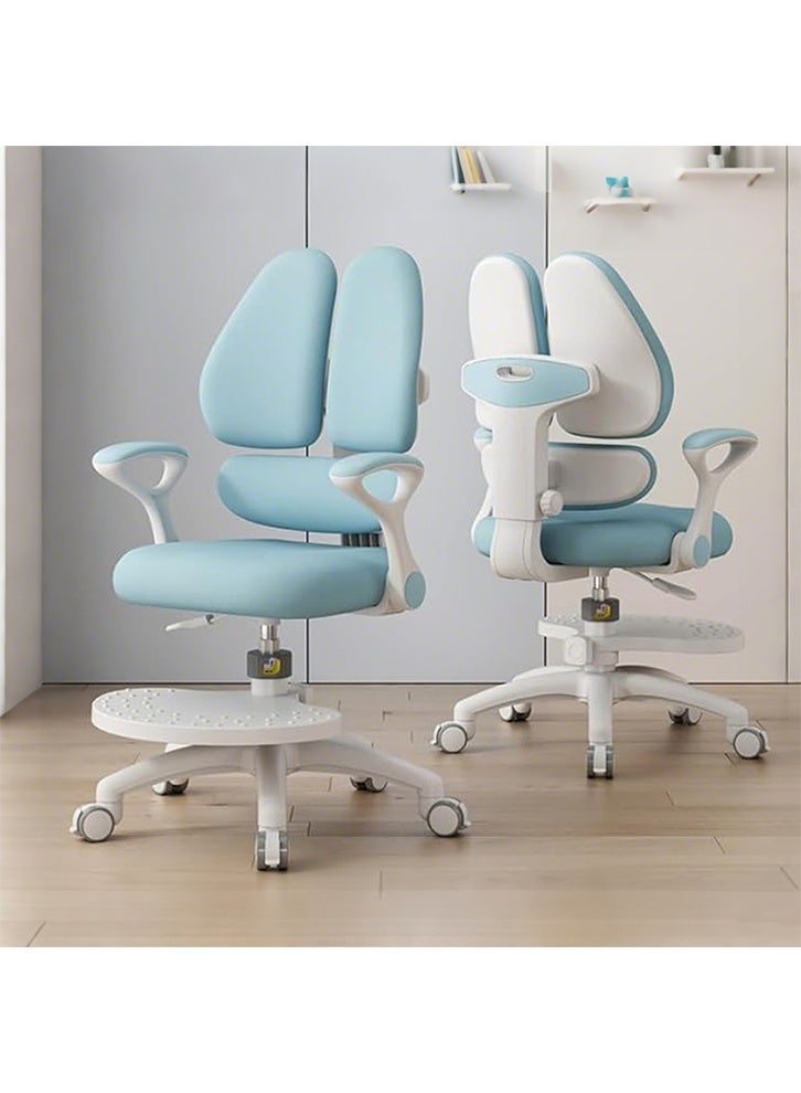 MOZOGOT Kids Desk Chair with Armrests Footrest, Adjustable Height Study Chair with Arms & Wheels Ergonomic Student Swivel Rolling Task Chair for Boys Girls, Home Bedroom School, Blue - Image 1